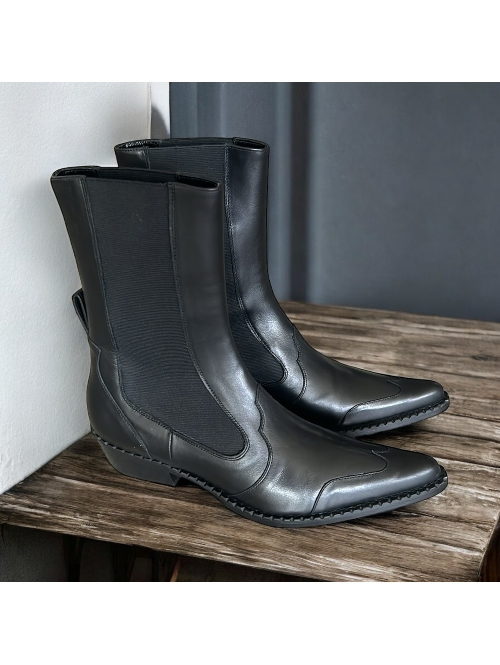 By Far Otis Chelsea Boots in Black Nappa Leather, Size 39 New in Box w/Dust Bag